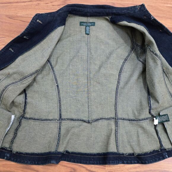 LRL Ralph Lauren Jeans Co Womens Sz 12 Denim Jacket Bell Sleeves Peplum Stretch - Picture 10 of 10